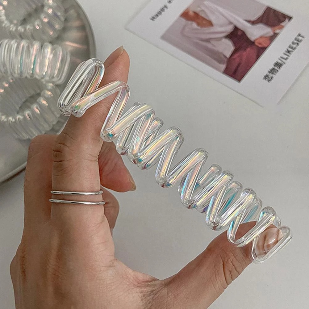 Korean INS Mermaid Phone Line Hair Ties Rope / Fashion Wide-brimmed Telephone Line Hair Ring / Women Elastic Rubber Hair bands / Girls Seamless Head Rope Bracelet Hair Accessories