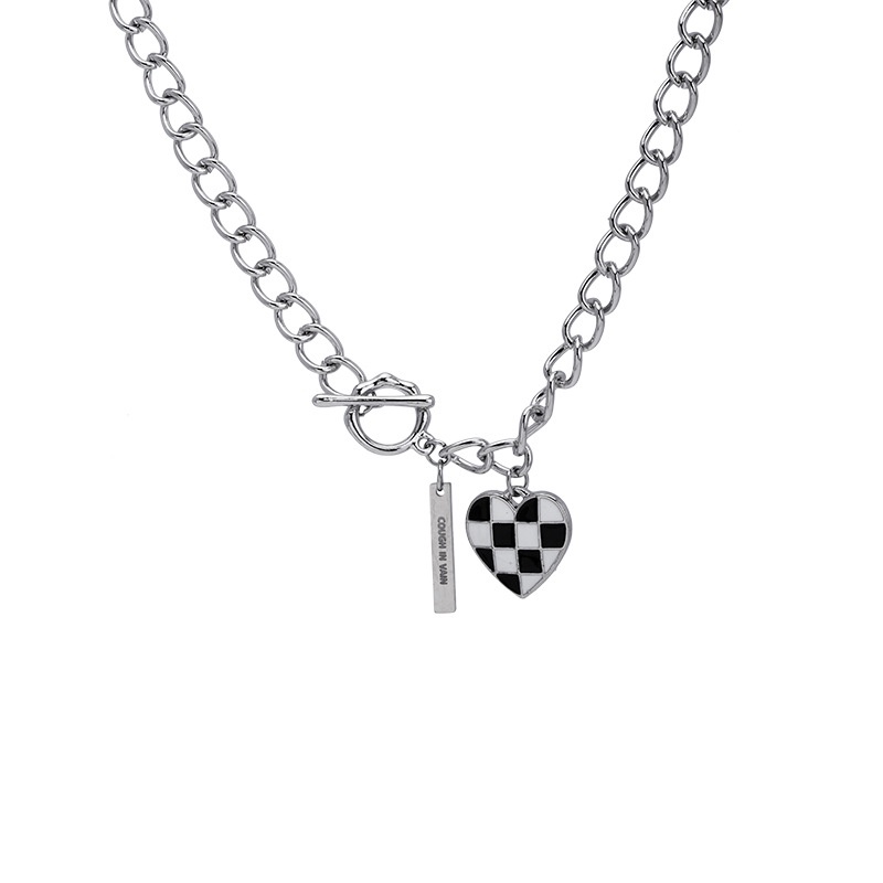 Korean Fashion Love Pendant Necklace for Women Simple Checkerboard Bracelet Jewelry  Accessories