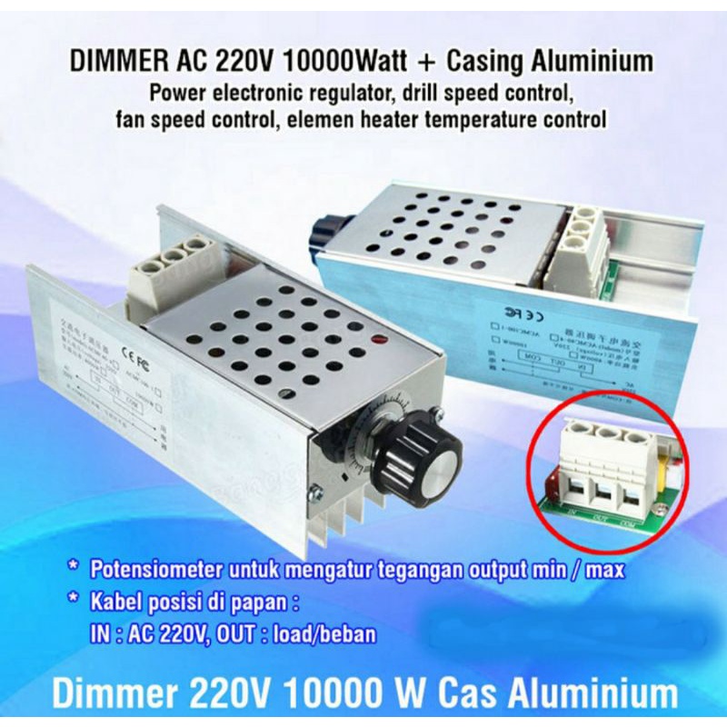 Dimmer AC 220 Volt 10000 Watt + Casing Aluminium
