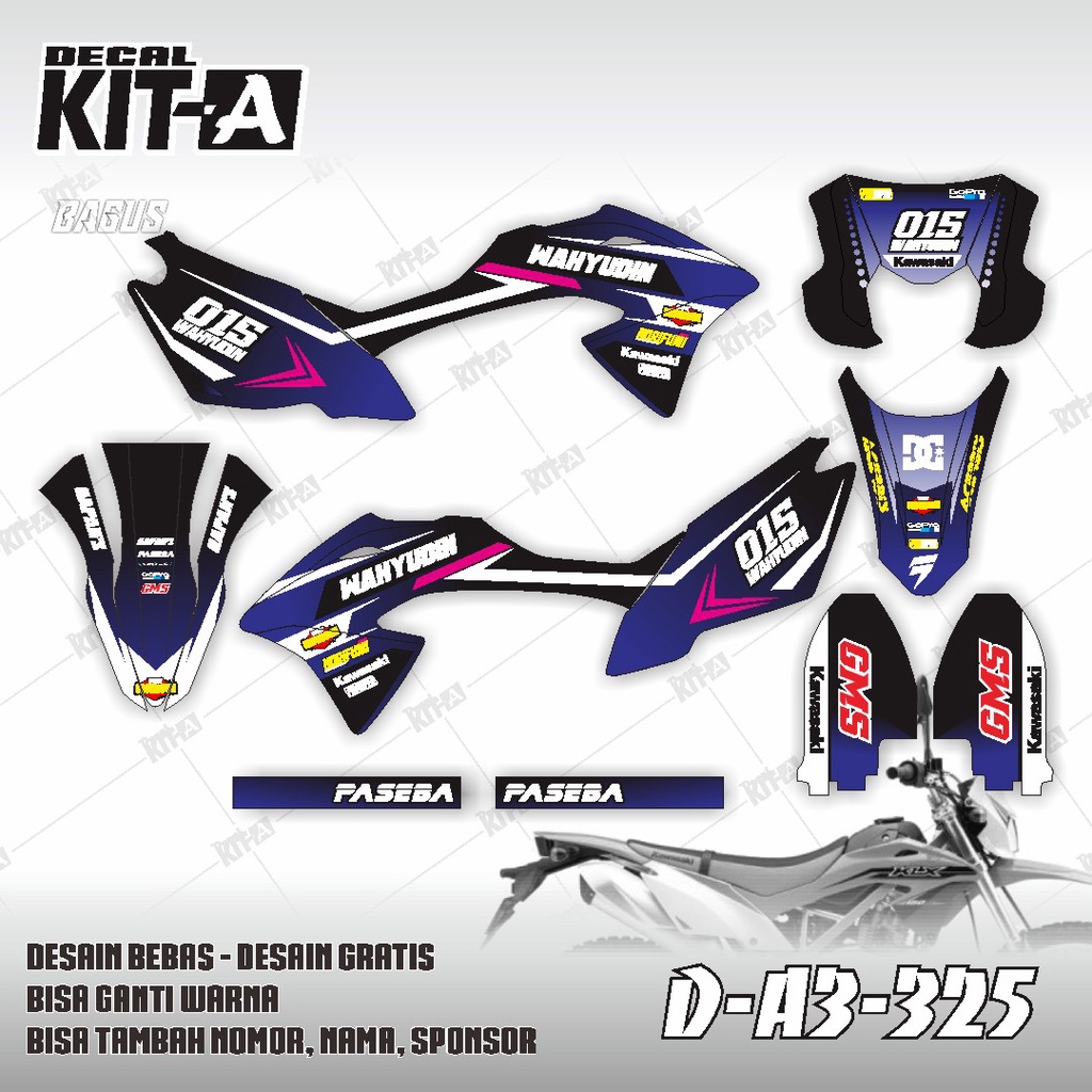 Decal kawasaki KLX 150 BF MOTIF RACING SIMPLE HITAM BIRU