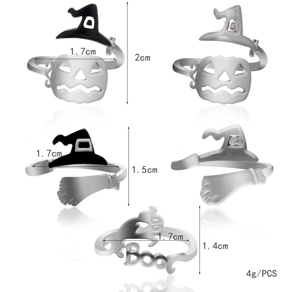 Eropa dan Amerika gaya cincin Halloween topi penyihir sapu mop labu lampu simple hollow cincin