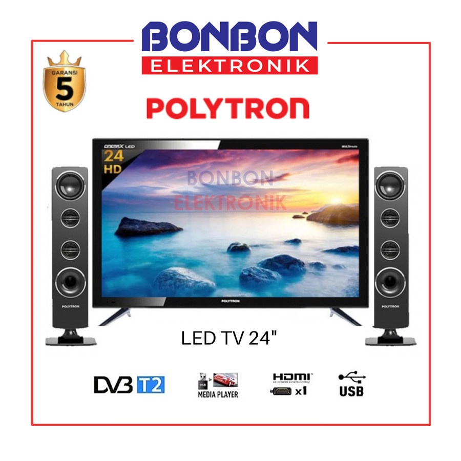 Polytron LED Digital TV 24 Inch PLD 24TV1855 + Tower Speaker