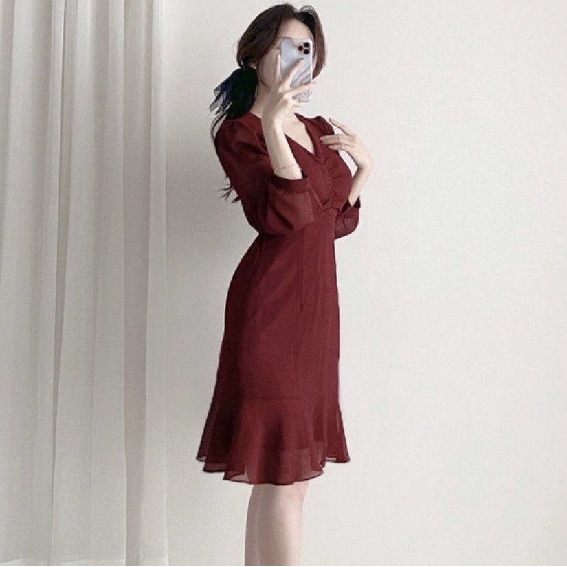 OFFICE DRESS PREMIUM CHIFFON KOREAN STYLE ALL SIZE BLACK MARRON NEW