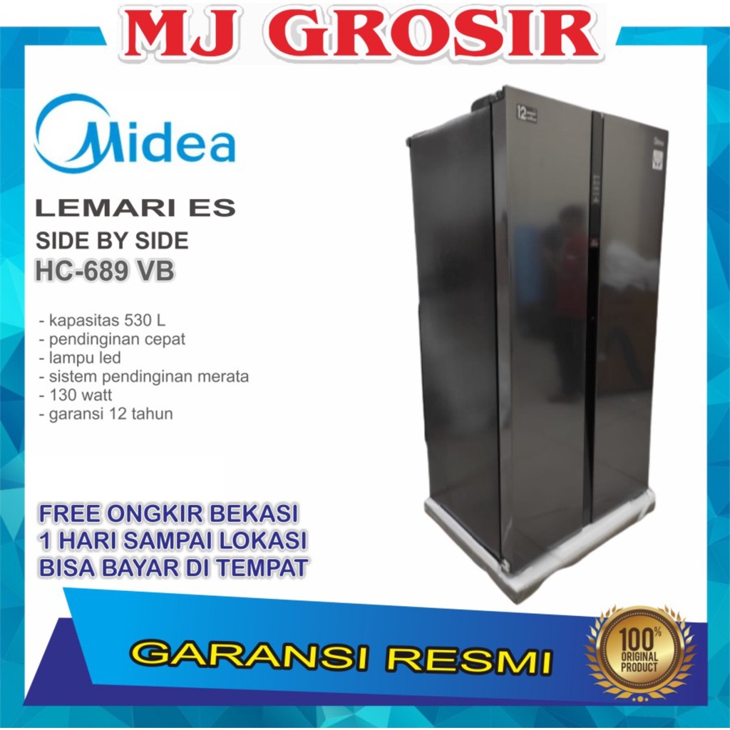 KULKAS MIDEA HC 689 VB LEMARI ES 2 PINTU HC689VB SIDE BY SIDE