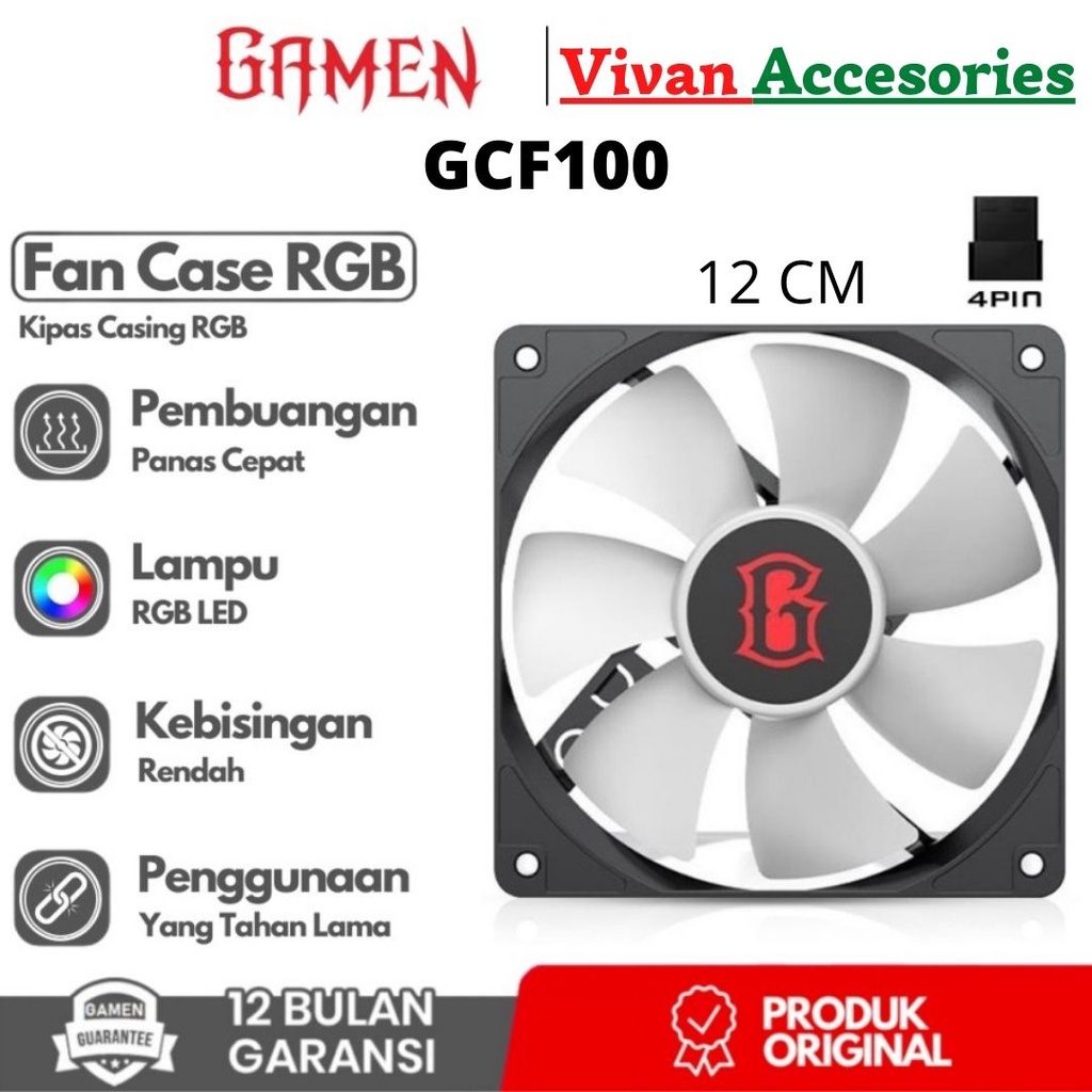 Gamen GCF100 Gaming Case Cooling Fan RGB Casing PC Kipas 12CM Original