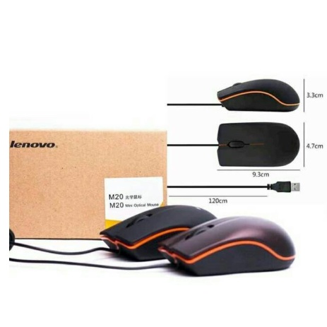 Lenovo M20 mouse gaming laptop pc  kabel murah wired usb original 3D optical/USB mini mouse M20 Warna-Hitam/