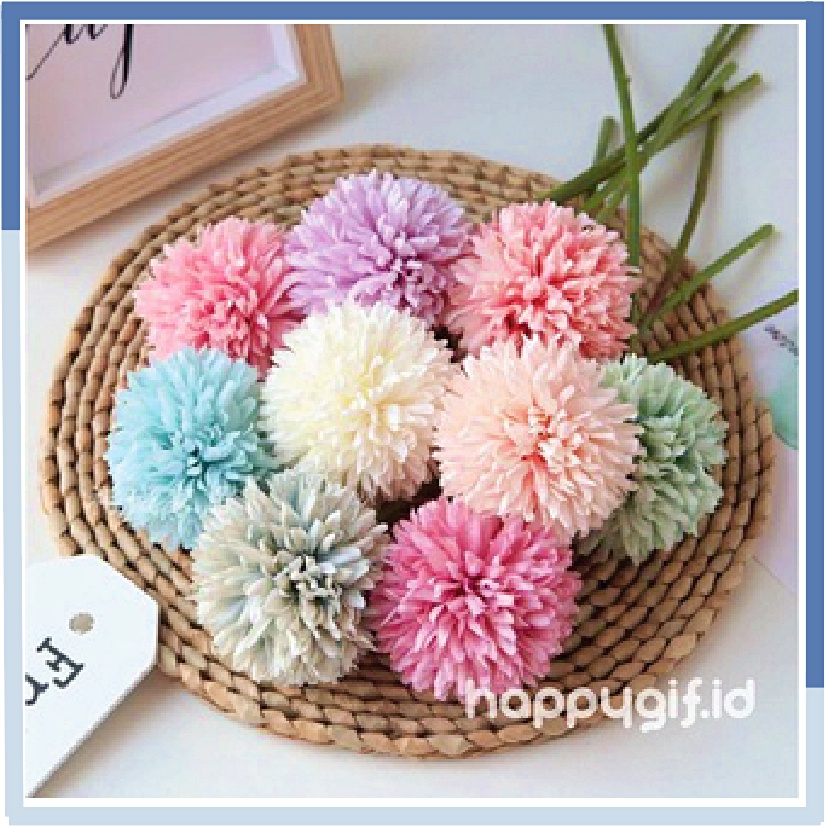 Dandelion Bunga Sutra Bunga Pom Pesta Pernikahan Rumah Hotel Dekorasi Pompom + Tangkai