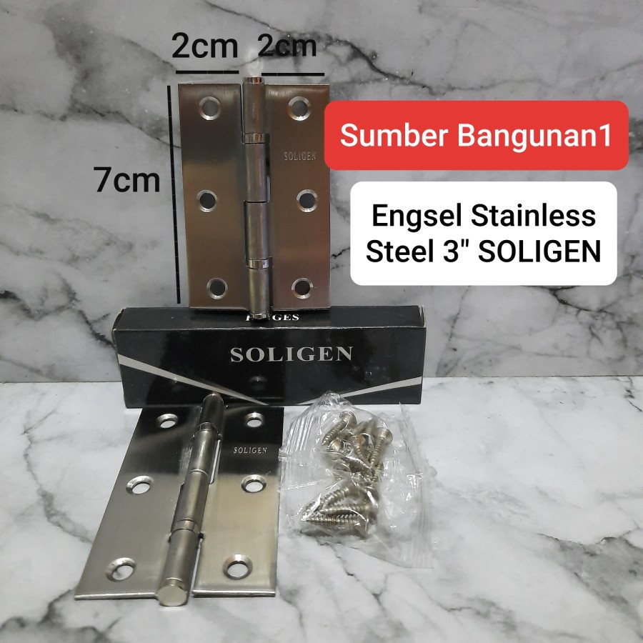Engsel 2.5" stainless SOLIGEN engsel pintu lemari kecil stenlis 2.5 inch