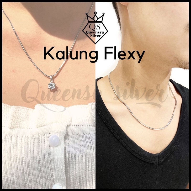 Kalung Silver 925 Asli / kalung perak asli 925 lapis Mas Putih / Kalung Perak Flexy