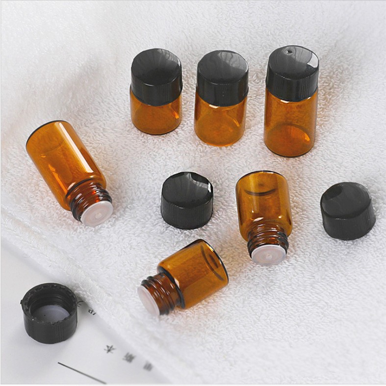 1/2/3ml Mini Travel Empty Amber Essential Oil Glass Bottle / Perfume Sample Test Brown Bottle / Refillable Seal Quid Container 1Pc