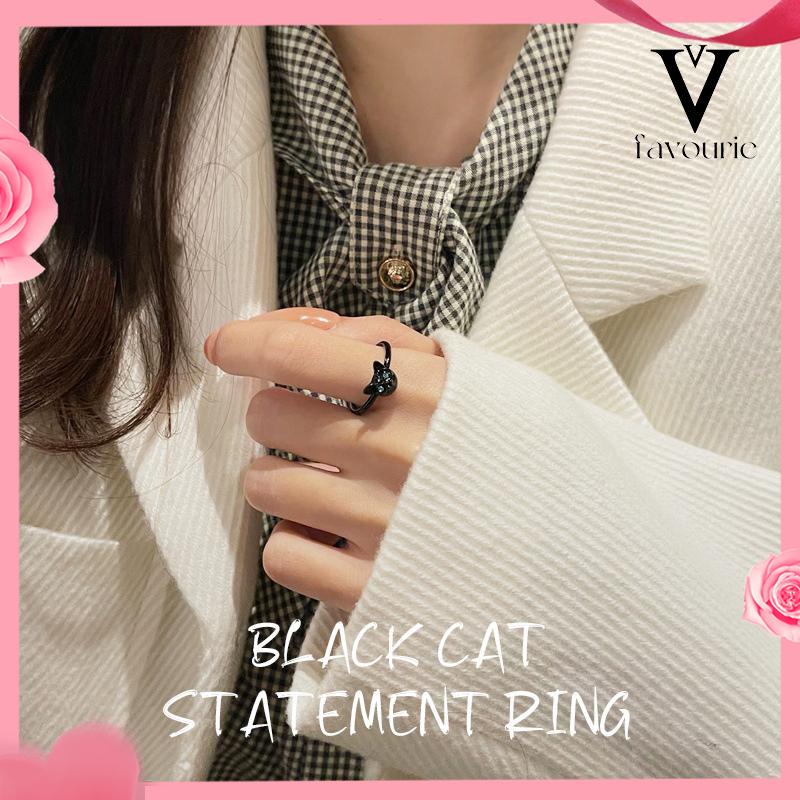 [COD]Cincin Kucing Hitam Wanita Trendi Desain Niche Cincin Jari Telunjuk Fashion Kepribadian Cincin-FA