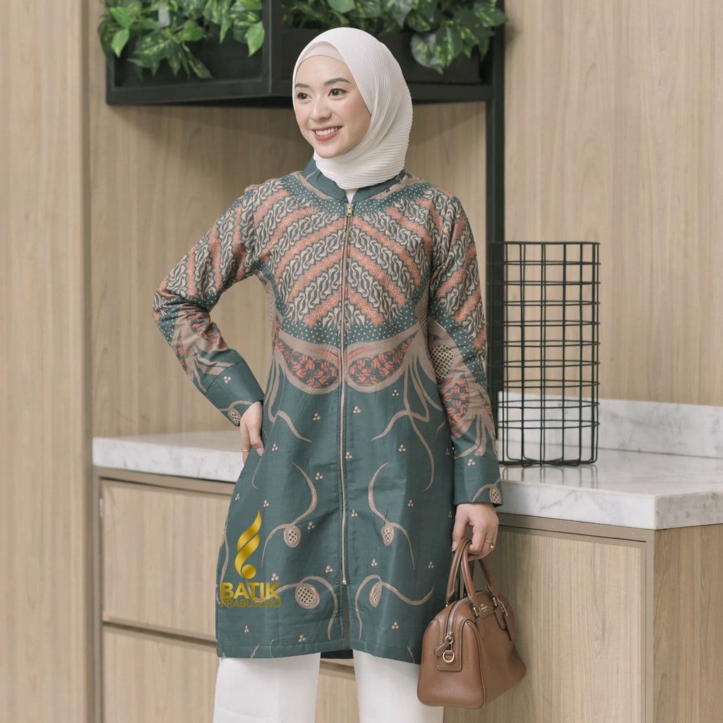 Tunic Batik Motif  Ulfa Army Trend Seragam Batik Baju Batik Wanita Tunik Prabuseno Lengan Panjang Bu