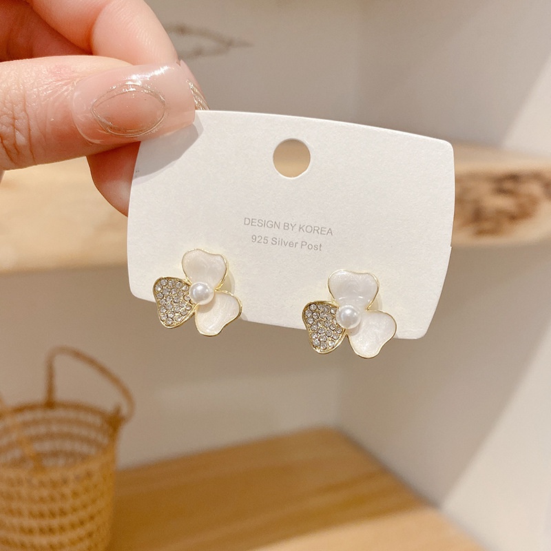 Anting Tusuk Silver 925 Desain Bunga Hias Berlian Gaya Korea Untuk Wanita