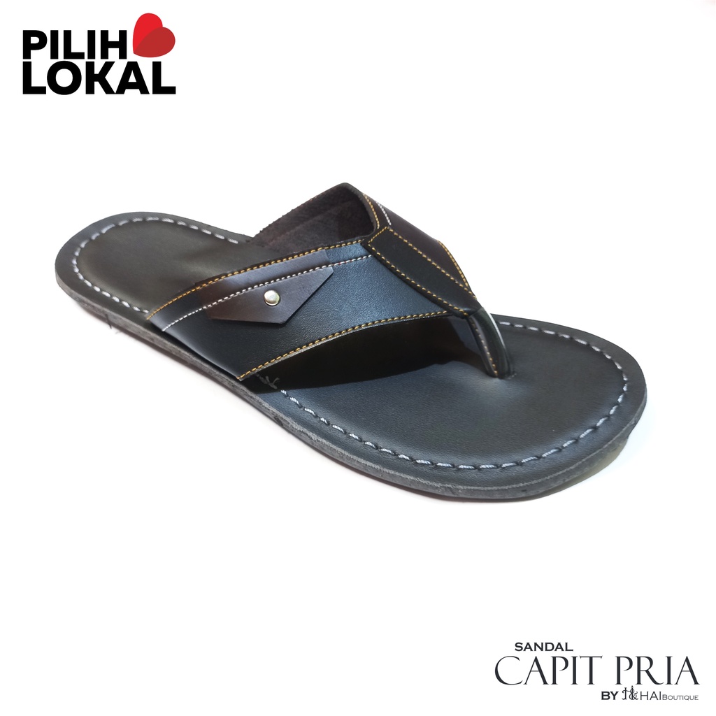 Sandal Pria Capit Kulit PU Warna Hitam - Sandal Pria Murah Bagus Keren - Sandal Pria Casual Big Size - Sandal Laki-Laki Dewasa Sehari Hari - Sandal Pria Jahit Tembus - Sendal Jepit Pria Polos Hitam - Sandal Capit Kulit Pria - Sendal Pria Dewasa Murah