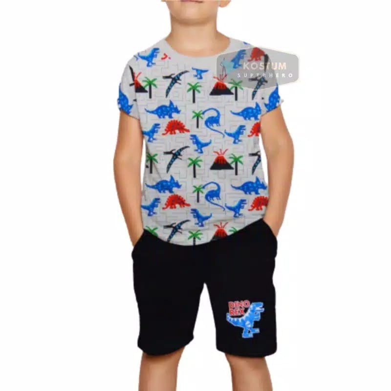 Setelan anak pendek dinosaurus hayami / BAJU ANAK DINOSAURUS