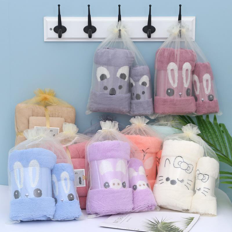 [1set] Isi 2 Handuk Mandi Microfiber Boneka Bordir Ukuran 70x140cm dan 35x75cm - Souvenir