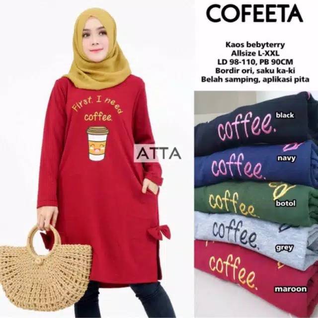 COFEETA TUNIK KAOS BABYTERRY IMPORT BORDIR MAROON