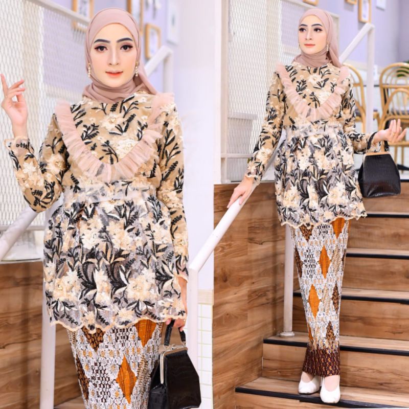 Tunik Modern Set Kebaya Tulle Terbaru Baju Pesta Drees Kondangan Jumbo