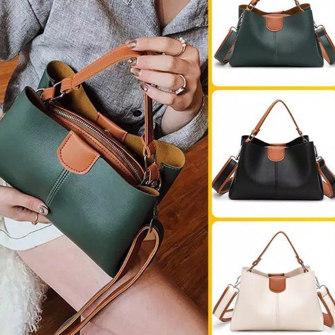 BJ28088 - BLACK/GREEN/WHITE - TAS SLEMPANG IMPORT HANDBAG TOTEBAG JINJING KULIT IMPORT FASHION WANITA TERMURAH TERLARIS BAGSTORE JAKARTA GT1210 B8088 LT1589 BQ2611 EL300 CR7189