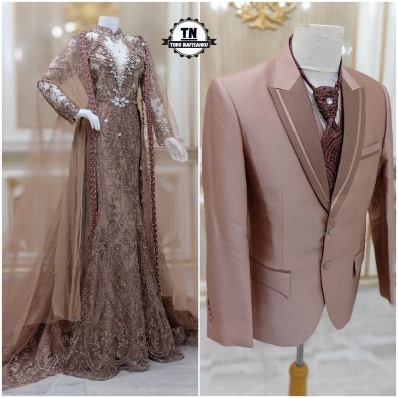 gaun pengantin dress slim akad dan resepsi pernikahan muslim modern | gaun pengantin couple 210522