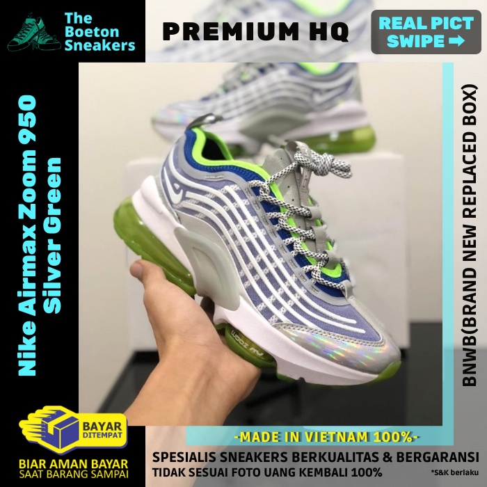 Sepatu Running Nike Airmax Zoom 950 Silver Green Sneakers Pria Sneaker Olahraga Runing Cowok Import 