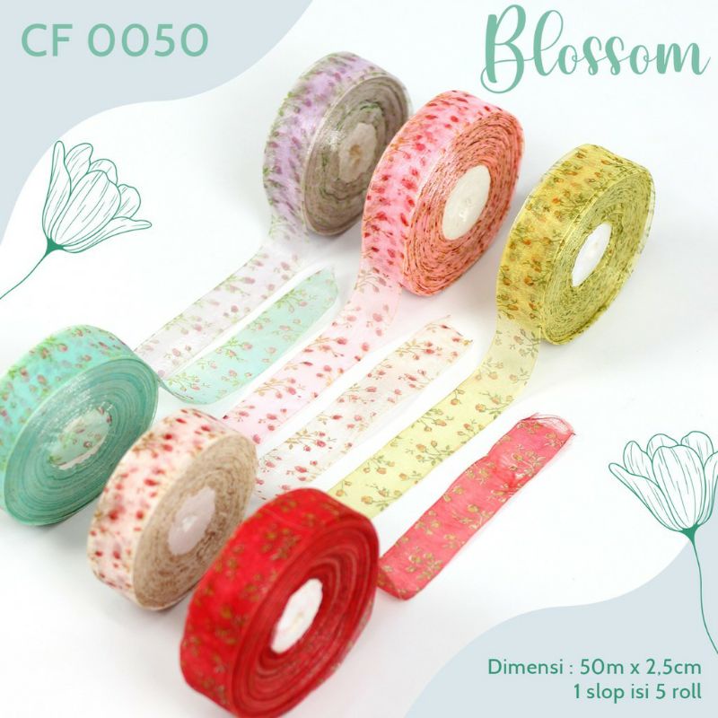 Pita  Organdi (5meter)motif Blossom CF0050 - 6 Pilihan Warna