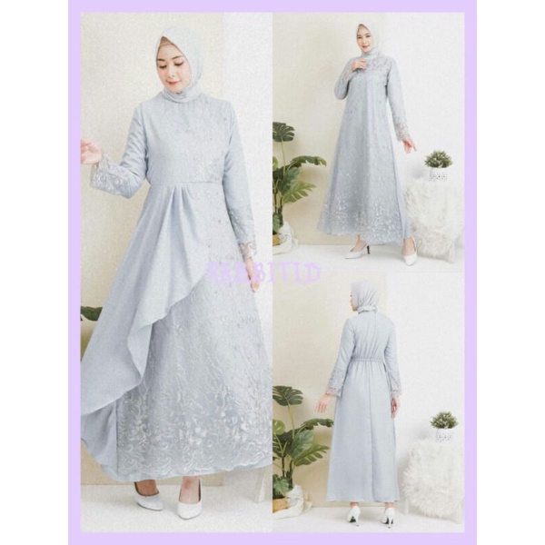 Gamis zolana moscrepe kombinasi tile mutiara brukat