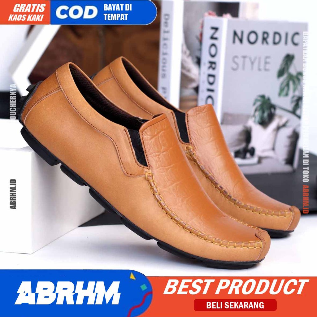 ABRHM X ASBUL Sepatu Slip On pria Kulit Asli Sepatu Pantofel Pria Kerja Sepatu Pria Casual Sepatu Kasual Kekinian Original Terlaris