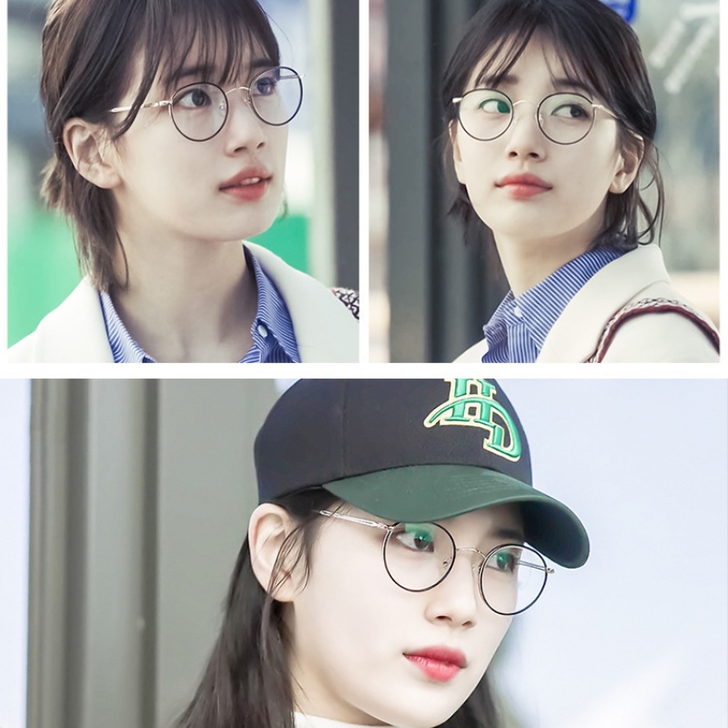 (YUZHU) Bayar di Tempat Kacamataminus 0°~-400° Korean Fashion Style Retro Bulat Besi Frame Eyeglasses