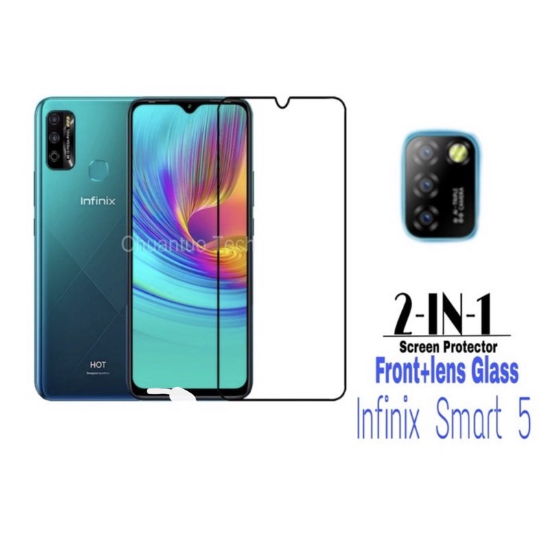 Tempered Glass Full Lem Infinix Smart 5 New + Tg Camera Lensa 2 in 1