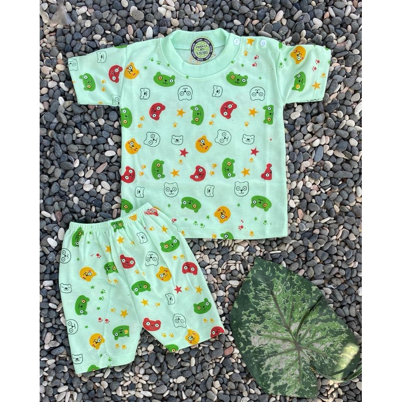 baju anak lucu murah motif kepala panda dasar warna Setelan pendek 3-18 Bulan (PD 034)