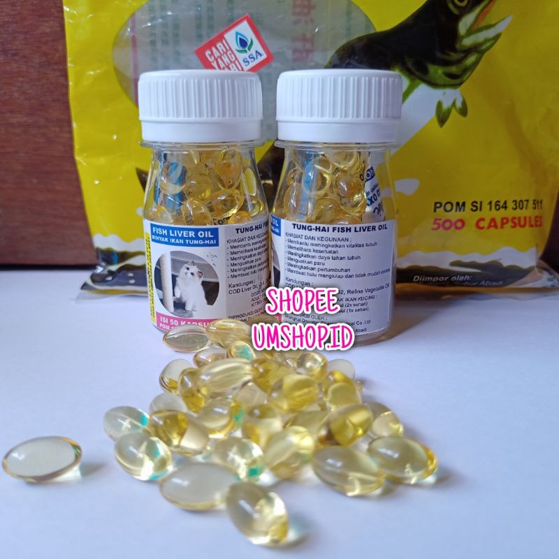 Vitamin Kucing Fish Oil Minyak Ikan Botol Kapsul Isi 50 Pcs