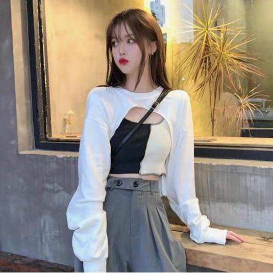 Foh24 VTZEN - ZEC Crop Top MIZURE / Jiewon Crop Sweater / Pakaian Penutup Dada Atasan Lengan Panjang