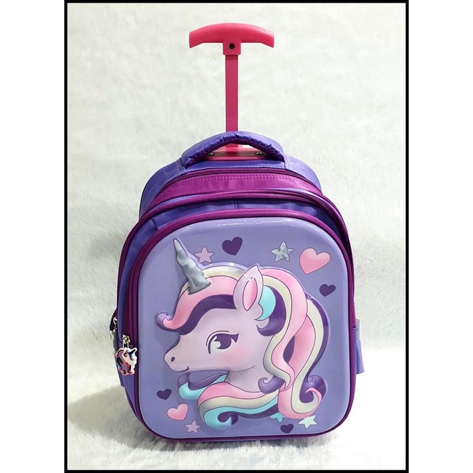 Tas Dorong Troley Tk Kuda Pony Unicorn Pirang 3Resletng Import - Ungu
