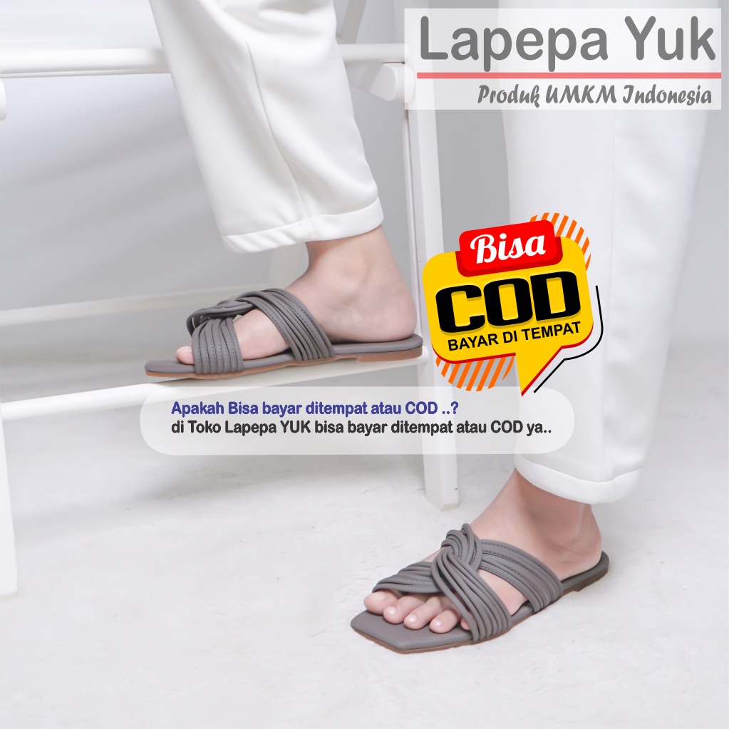 LAPEPA YUK - Sandal Wanita Teplek KAILA ALL COLOR Sendal Cewek Flat Kasual Model Silang 2 Unik Size 36 37 38 39 40 Lucu Jalan Casual Santai Rumah Slop Warna Hitam Putih Sandals Pergi Selop Premium Original Kekinian Terbaru Shoes Mall Official Store