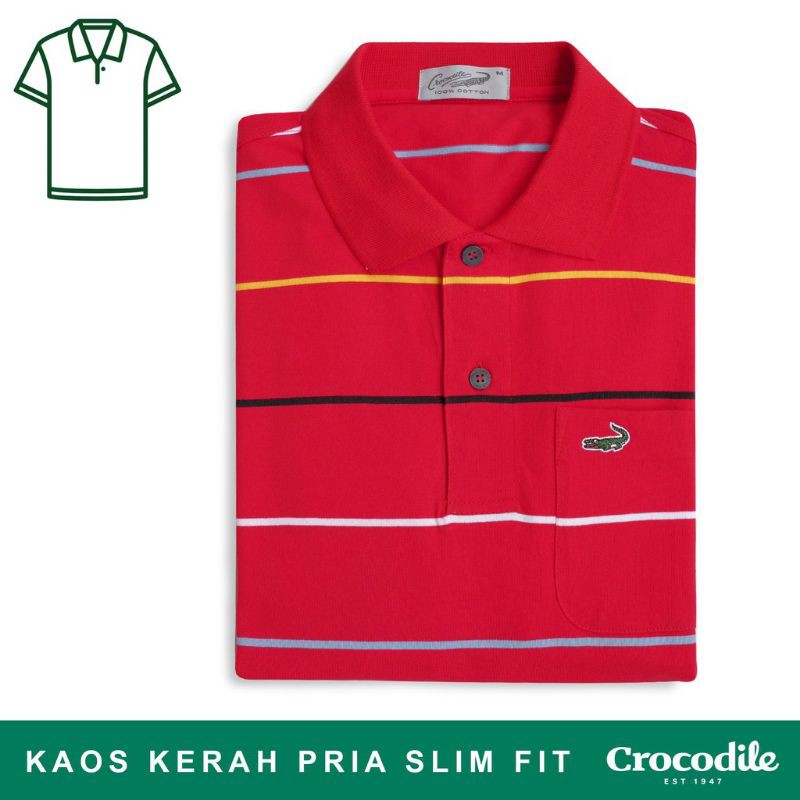 Crocodile CONE Red - Baju Kaos Kerah Pria Men Polo Original Slim fit