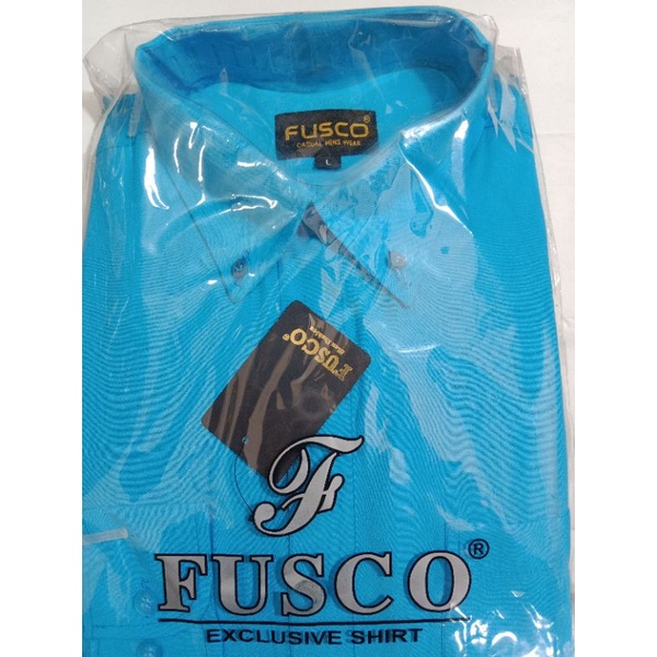 kemeja pria tangan panjang merk fusco warna biru tosca