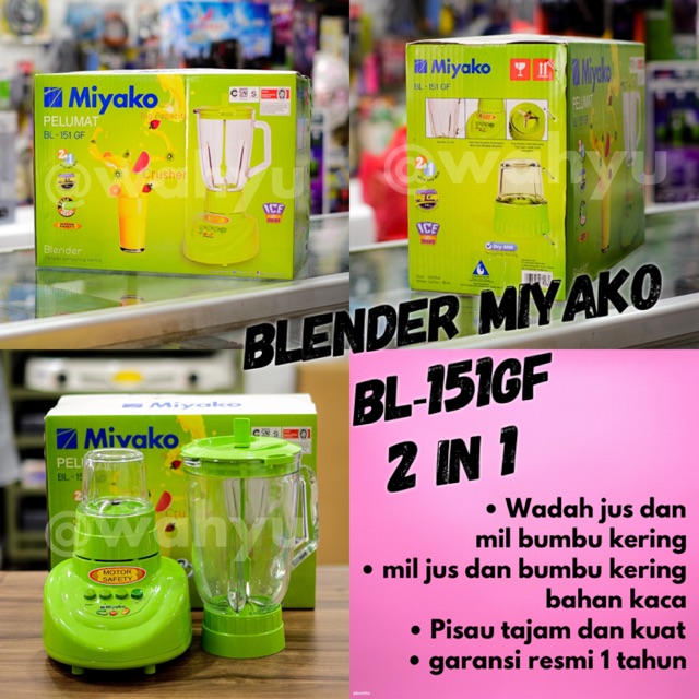 Blender Miyako 2 in 1 BL-151GF bahan plastik fiber Garansi Resmi 151 GF