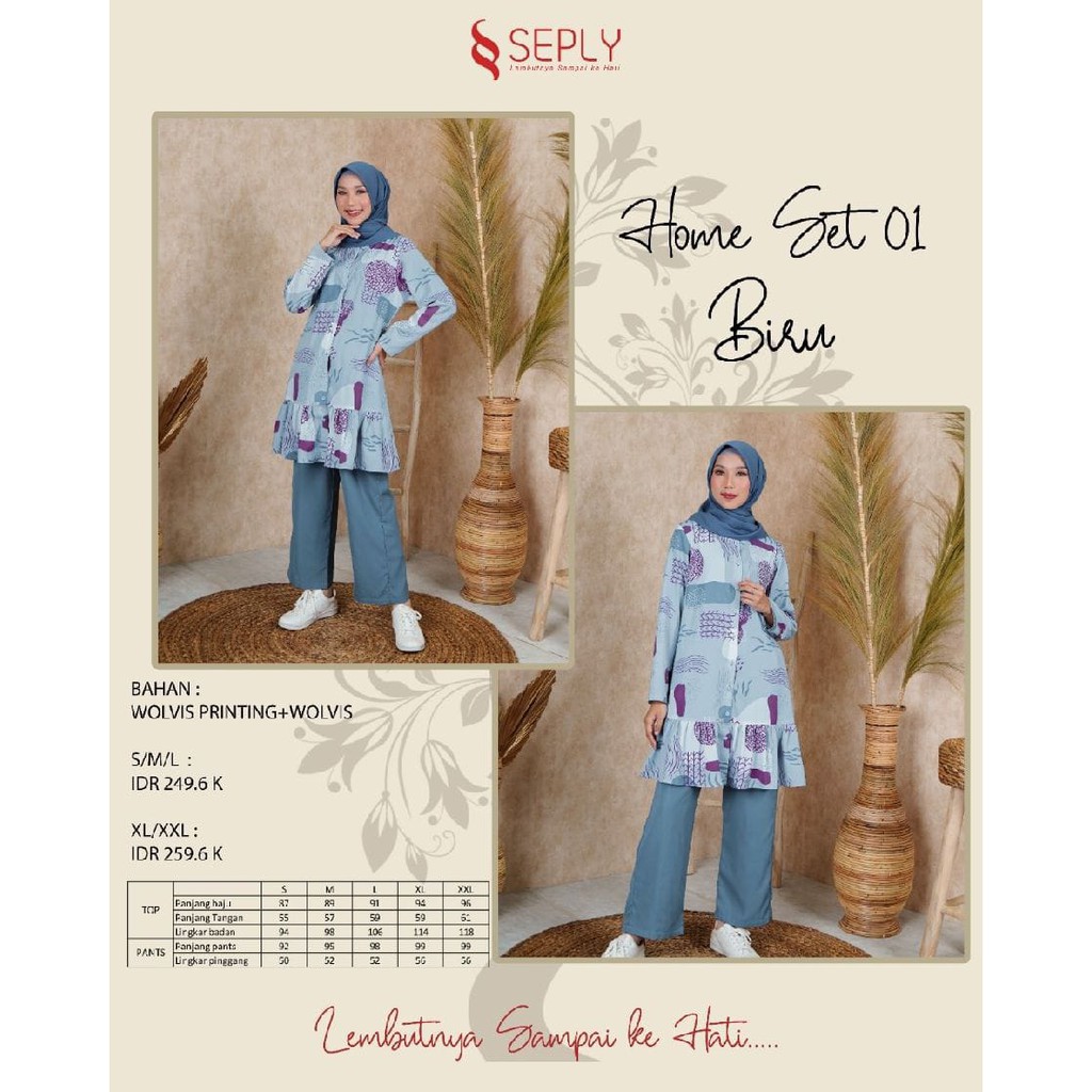 Setelan Katun Original SEPLY Home Set 01 ( Biru, Hijau )