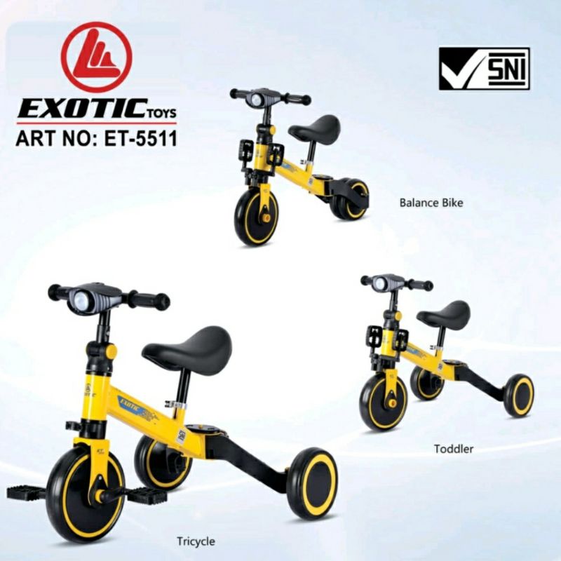 Sepeda anak Exotic ET-5511 | Push Balance Bike 3in1 Sepeda Anak Roda Tiga