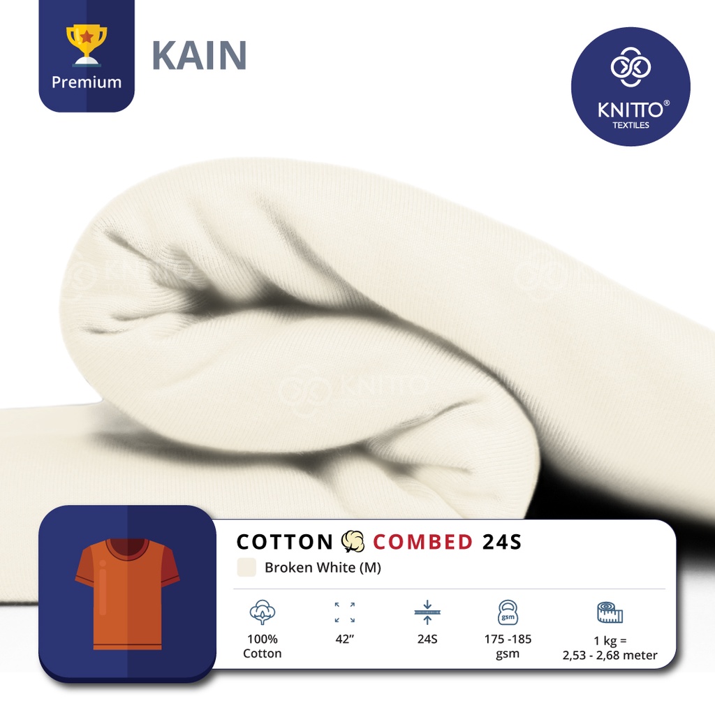 KAIN KAOS COTTON COMBED 24S BROKEN WHITE ( BAHAN KAOS ) - KNITTO