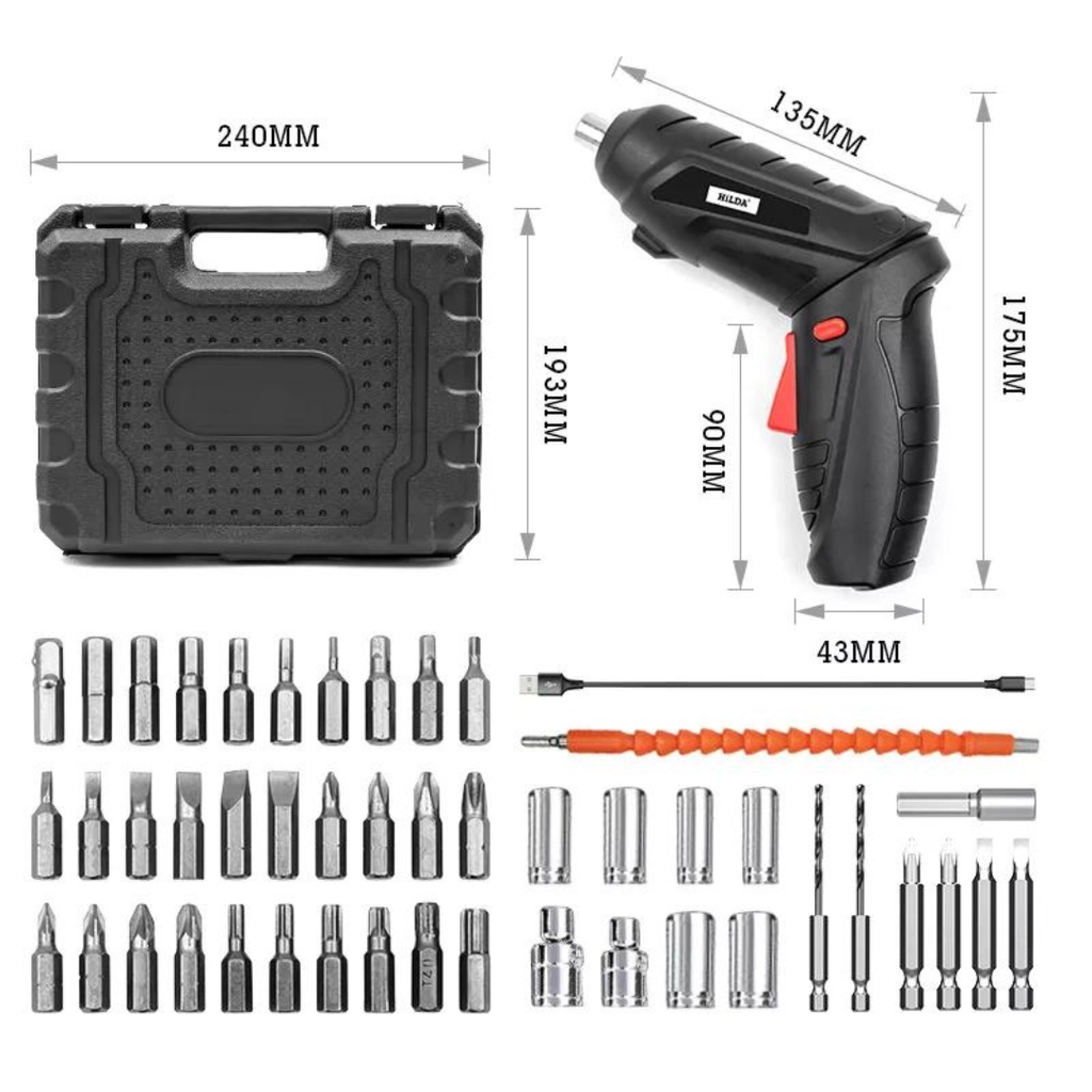 Mesin Bor Set 47pcs Reaim Cordless Screwdriver - Mini Mesin Bor Set 47pcs 4.2 V Rechargeable Portable