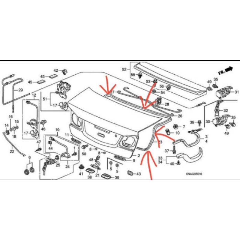 Karet Balon Bagasi Weatherstrip Trunk Lid Honda Civic FD 2006-2012