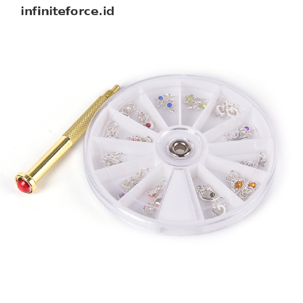 Infiniteforce.id Alat Bor Tangan Pembuat Lubang Pierce + 24 Liontin Menjuntai Untuk Nail Art