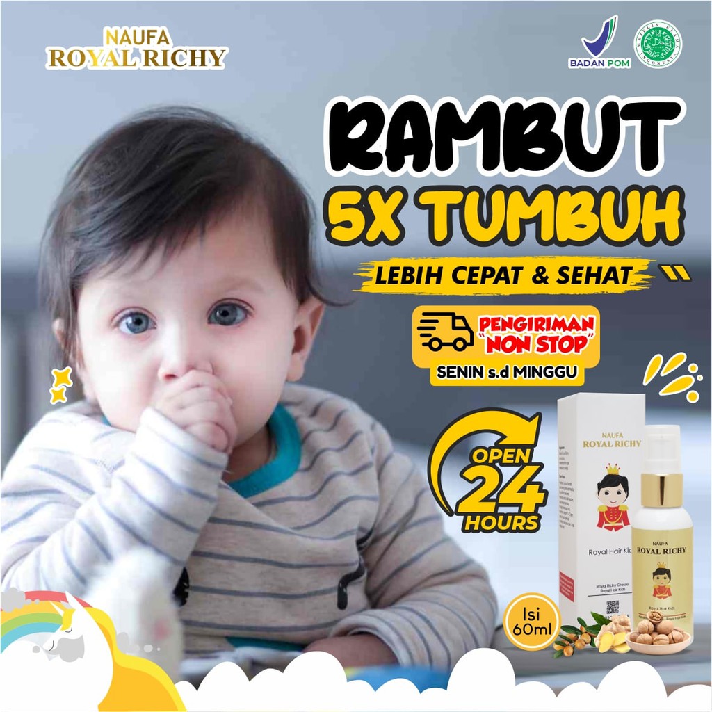 Naufa Royal Richy - Serum Minyak Kemiri Cegah Rontok Penumbuh Pelebat Penghitam Pelembab Rambut Alis Rontok Bayi &amp; Anak Original Isi 60ml