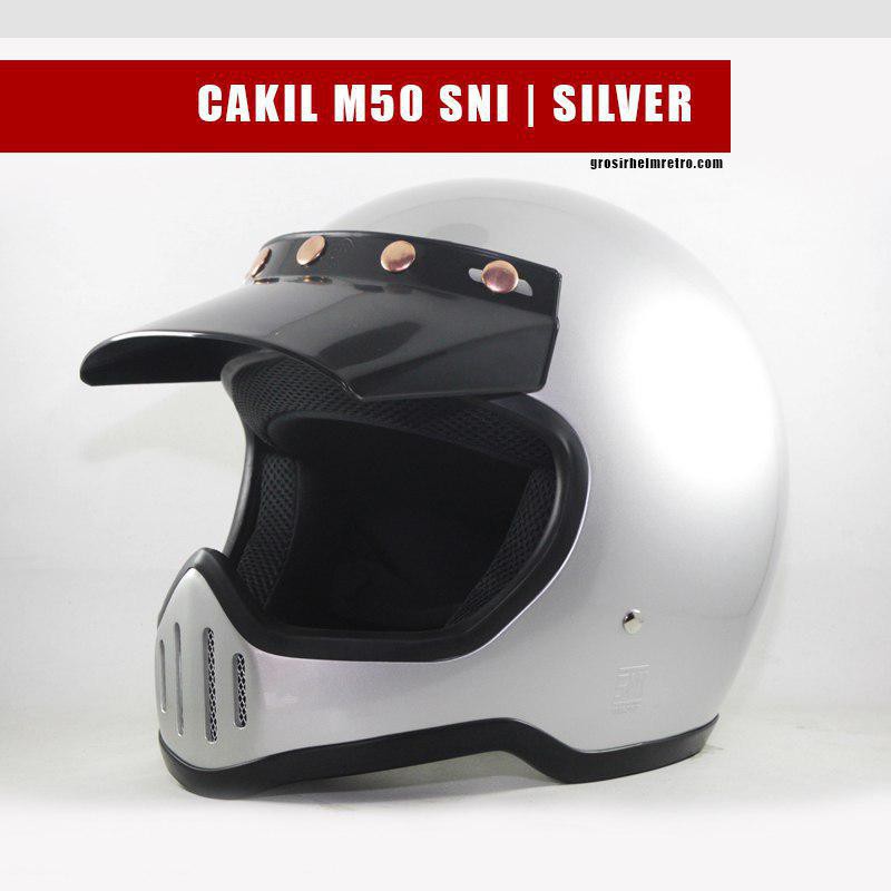 Helm retro full face cakil M50 SNI silver