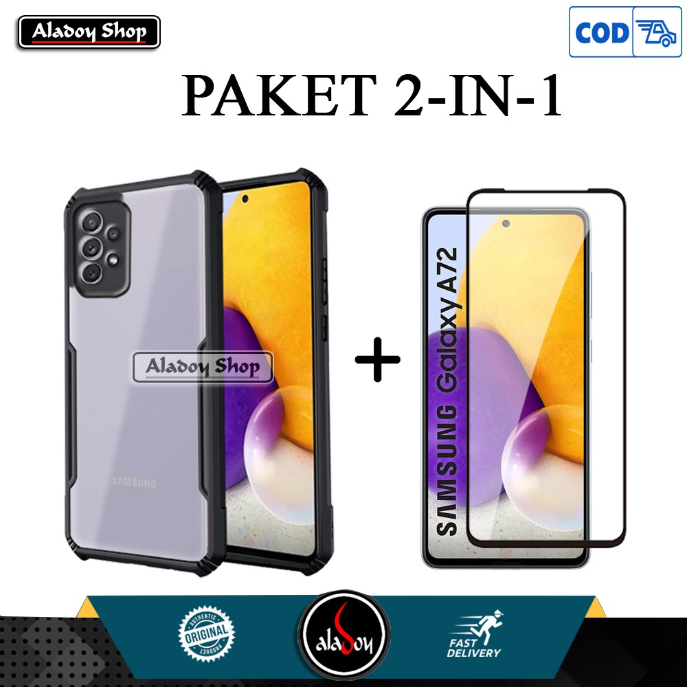 Case Samsung Galaxy A72 2021 New Hard Case Shockproof Transparent Casing + Tempered Glass Full Layar