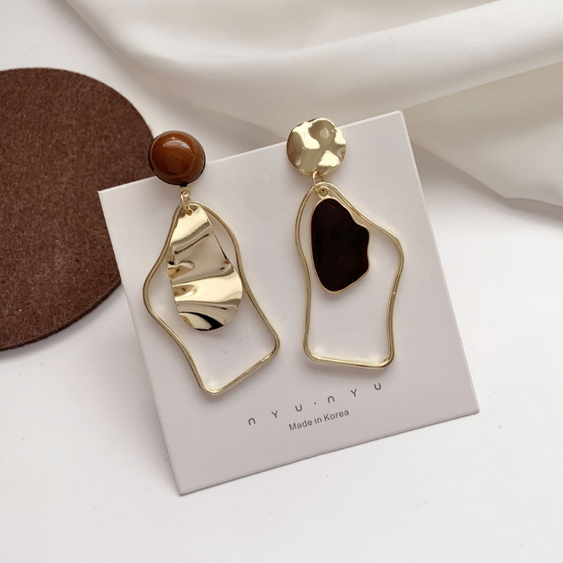 Anting Tusuk Gantung Bahan Sterling silver 925 Desain Geometri Asimetris Gaya retro Untuk Wanita