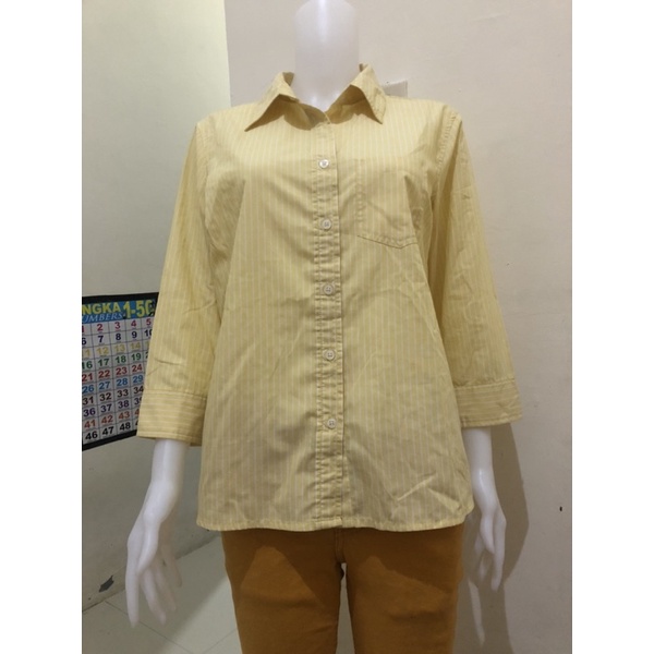 Kemeja blouse wanita kerja formal kantor preloved second kuning size L dressbarn