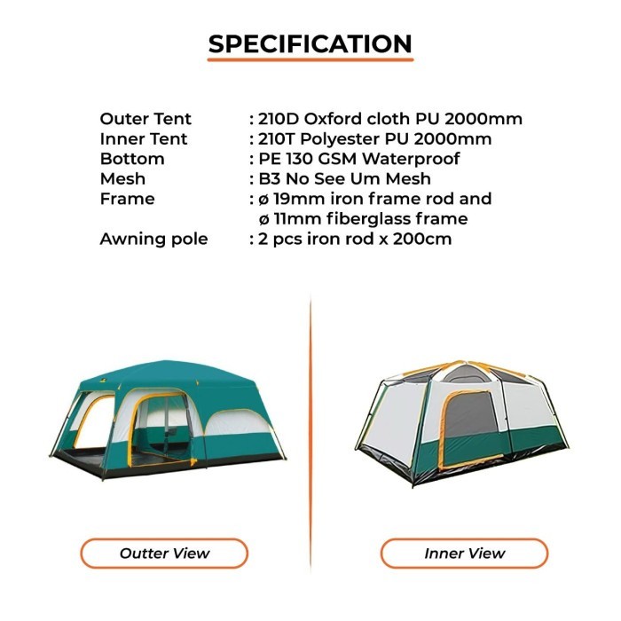 Tenda Family Kap 3-6 Orang Chanodug FX2028 Size S Camping Outdoor Tent